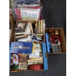 Four boxes of tins, jackets, holdalls, metal ware,