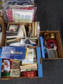 Four boxes of tins, jackets, holdalls, metal ware,