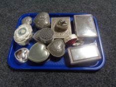 A tray of assorted metal trinket and jewellery boxes.