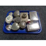 A tray of assorted metal trinket and jewellery boxes.