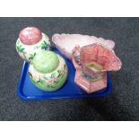 Five pieces of Maling to include peony rose shallow dish, jug,