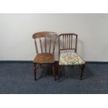 A mahogany occasional chair and pine kitchen chair
