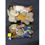 Two boxes of mid 20th century and later dolls, toys,