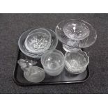 A tray of glass, comport, bowls,