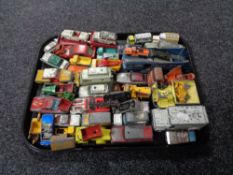 A tray of mid century and later play worn die cast vehicles