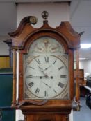 An antique inlaid mahogany longcase clock with painted dial signed Mordue of Edinburgh,