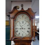 An antique inlaid mahogany longcase clock with painted dial signed Mordue of Edinburgh,