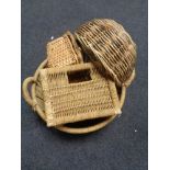 Five assorted wicker baskets