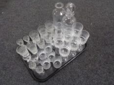 A tray of glass ware, crystal whisky glasses,