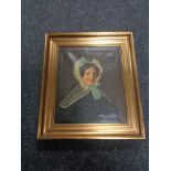 A 20th century continental school gilt framed oil on canvas - portrait of a lady