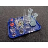 A tray of glass ware, Caithness vases, Stuart Crystal,