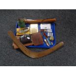 A tray of truncheon's, boomerangs, pocket lighters, precision measure, cigarette cases,