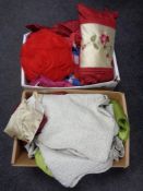 Two boxes of assorted bedding, quilts,