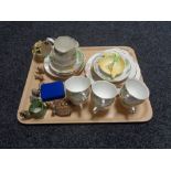 A tray of assorted china to include a twenty Royal Albert Crown china tea service, Wade whimsies,