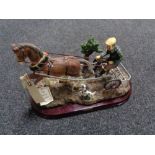 A Juliana collection figure of a horse and trap on wooden base