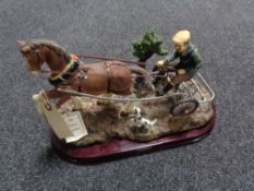 A Juliana collection figure of a horse and trap on wooden base