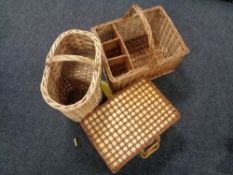 Three wicker picnic baskets