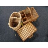 Three wicker picnic baskets