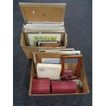 Two boxes of assorted frames, pictures, prints,