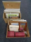 Two boxes of assorted frames, pictures, prints,