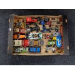 A box of playworn diecast vehicles - formula 1 cars,