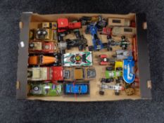 A box of playworn diecast vehicles - formula 1 cars,