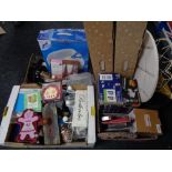 Three boxes of miscellaneous including Christmas trees, brownie maker,