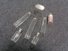 Five hallmarked silver lidded scent bottles and two plated examples (7)