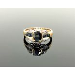 A 10ct gold sapphire and diamond ring,