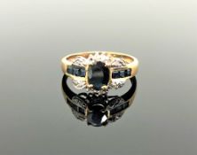 A 10ct gold sapphire and diamond ring,
