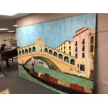 Gareth Thomas : A gondola by a bridge, oil on canvas,