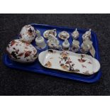 A tray of fourteen pieces of Coalport Hong Kong china including miniature tea set