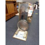 A gilt framed print of a spitfire, gilt hall mirror,