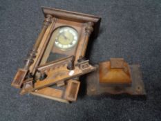 An Edwardian eight day wall clock with brass and enamelled dial (a/f)