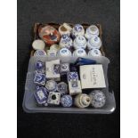Two boxes of assorted china including Ringtons, storage jars,