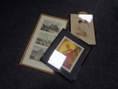 A group of three hand coloured engravings of Rome, framed,