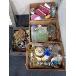 Four boxes of cuckoo clock, table lamp, glass ware,