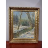 A 20th century continental school gilt framed oil on canvas - woodland scene