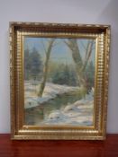 A 20th century continental school gilt framed oil on canvas - woodland scene