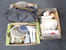 Two box of miscellaneous including mirror, picture frames, pottery,