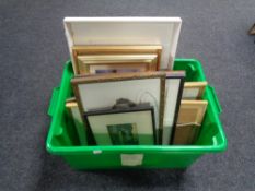 A box of pictures and prints, monochrome photographs,