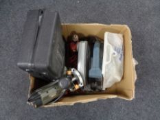 A box of power tools, router, drill,