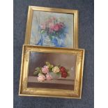 Two continental gilt framed oils on canvas - still life