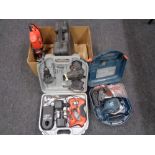 A box of power tools - Black & Decker saw,