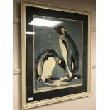 David Koster : limited edition print depicting penguins, numbered 714, 52 cm x 68 cm, framed.