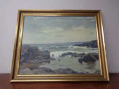 A 20th century continental school gilt framed oil on canvas seascape signed E. N.