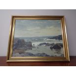 A 20th century continental school gilt framed oil on canvas seascape signed E. N.