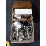 A box of aluminium sauce pans,