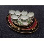 Six Coalport melrose green coffee cups and saucers together with a Wedgwood black Tonquin meatplate