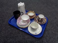 A tray of Shelly Water jug, Royal Crown Derby imari cup and saucer, lustre cup and saucer,